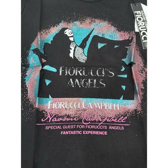 NWT Fiorucci Womens T-Shirt Naomi Campbell "Fiorucci's Angels" Black Size Medium - Picture 2 of 9